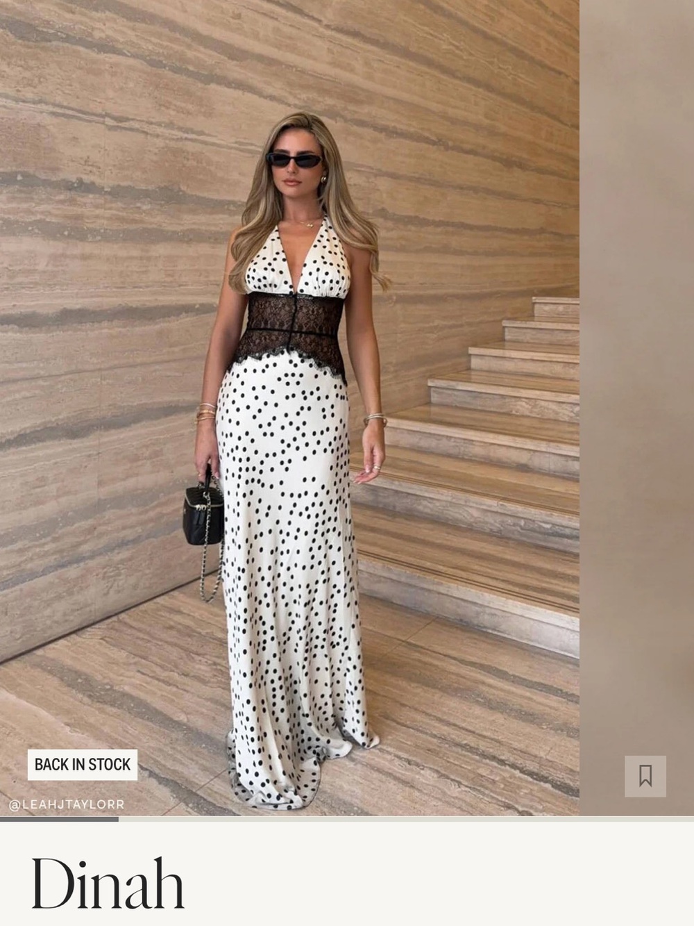 Meshki White Polka Dot Maxi Dress with Black Lace Waist